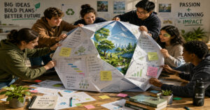 Students using project management tools to structure a sustainability initiative